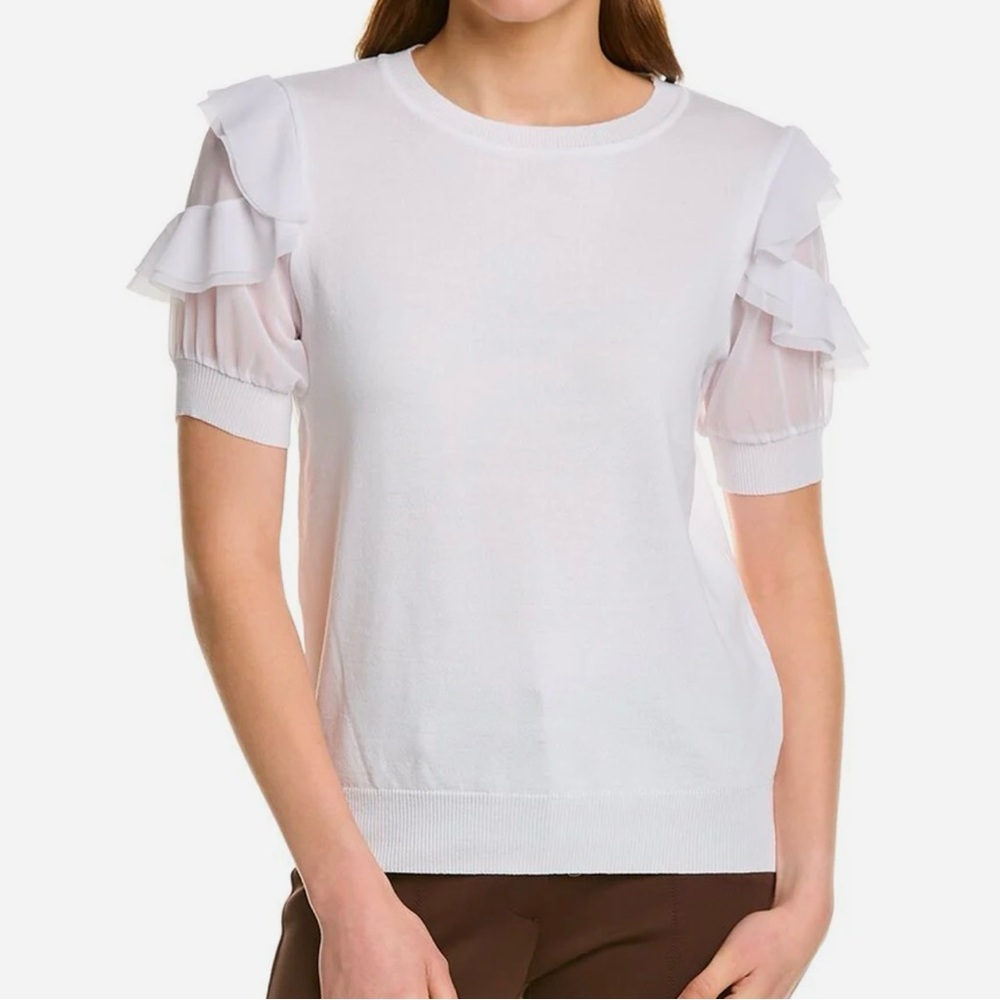 Nanette By Nanette Lepore Chiffon Sleeve T-Shirt Women Medium‎ White NEW